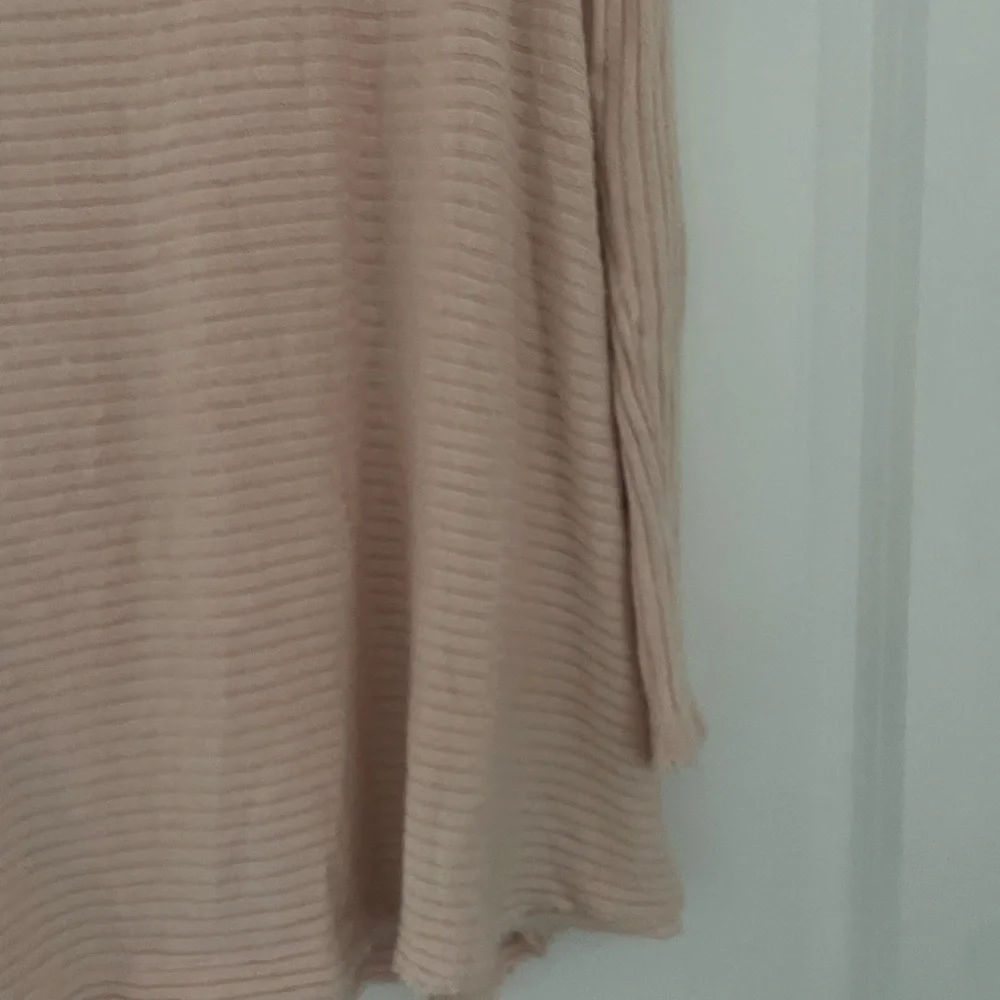 We the Free Lover Split Back Ribbed Sweater Pullover Peachy Pink Raw Hem